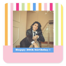 Happy 30th birthday photo stripes colorful modern