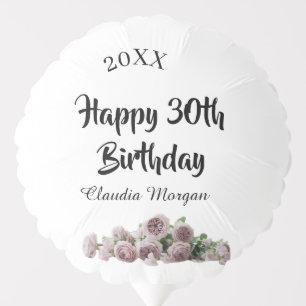 Happy 30th birthday pink white mauve floral name y balloon