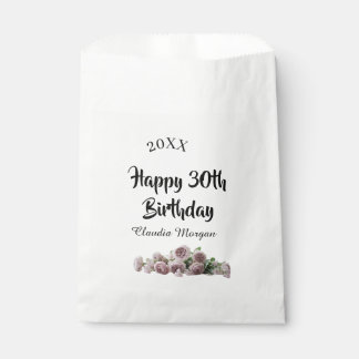 Happy 30th birthday pink white mauve floral name y favor bag