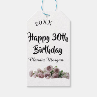 Happy 30th birthday pink white mauve floral name y gift tags
