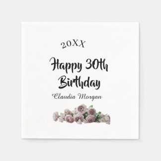 Happy 30th birthday pink white mauve floral name y napkins