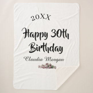 Happy 30th birthday pink white mauve floral name y sherpa blanket