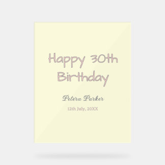 happy 30th birthday pink yellow gray pastel name d acrylic sign