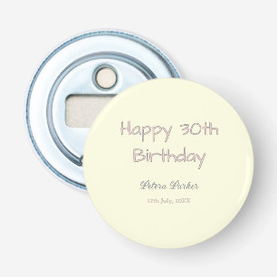 happy 30th birthday pink yellow gray pastel name d bottle opener