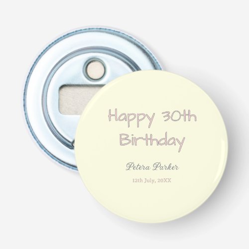 happy 30th birthday pink yellow gray pastel name d bottle opener