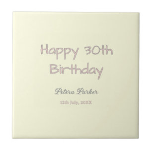 happy 30th birthday pink yellow gray pastel name d ceramic tile