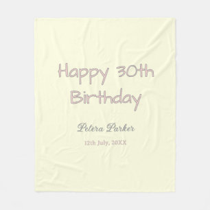happy 30th birthday pink yellow gray pastel name d fleece blanket