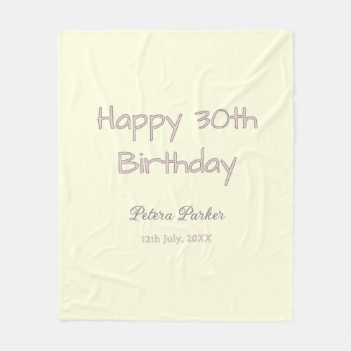 happy 30th birthday pink yellow gray pastel name d fleece blanket