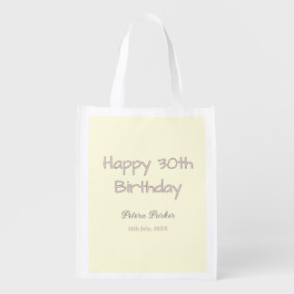happy 30th birthday pink yellow gray pastel name d grocery bag