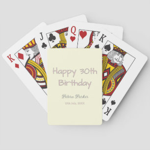 happy 30th birthday pink yellow gray pastel name d poker cards