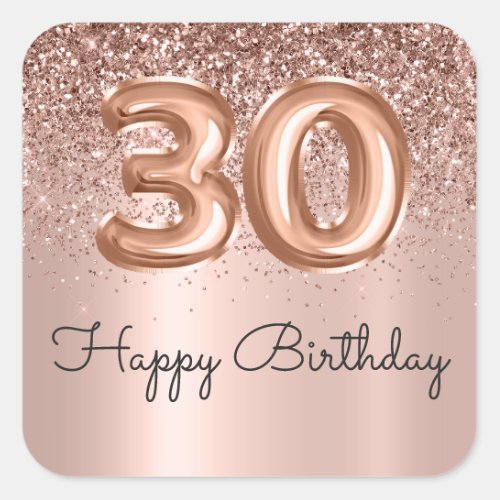  Happy 30th Birthday Rose Gold Glitter Monogram  Square Sticker