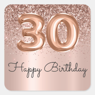 Happy 30th Birthday Rose Gold Glitter Monogram Square Sticker