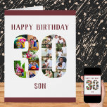 Happy 30th Birthday Son Number 30 Photo Collage<br><div class="desc">Say Happy 30th Birthday Son with a unique birthday card and your own custom photo collage. This big birthday card for your son has modern slab typography in maroon red and simple styling putting the focus on your pictures in the number 30. The template is set up for you to...</div>