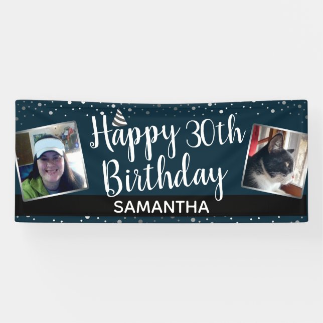 Happy 30th Birthday Two Photo Confetti Banner (Horizontal)