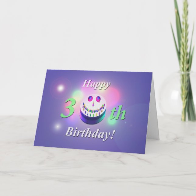 Happy 30th Smiling Birthday Cake Card (Front)