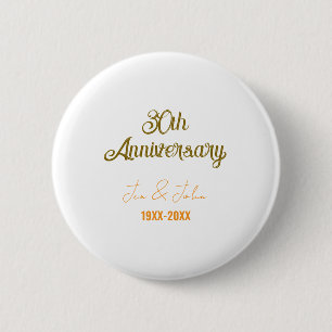 Happy 30th wedding anniversary golden orange vinta button