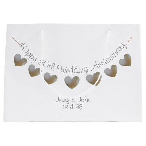 Happy 30th Wedding Anniversary pearl heart bunting Large Gift Bag