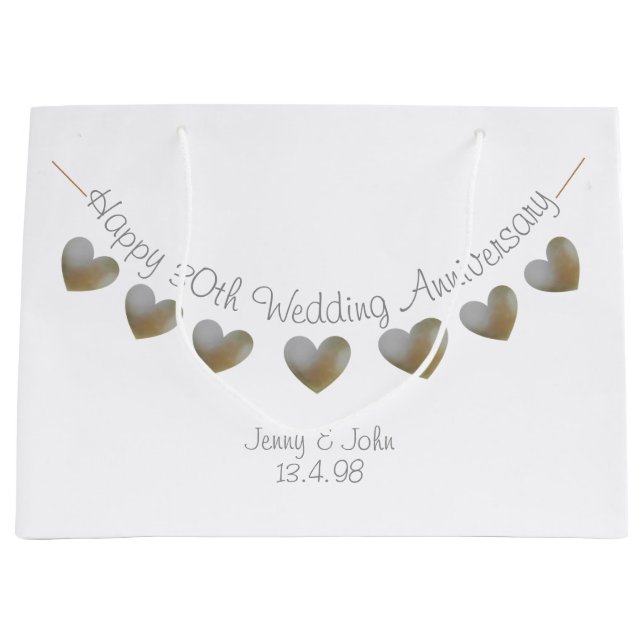 Happy 30th Wedding Anniversary pearl heart bunting Large Gift Bag (Front)