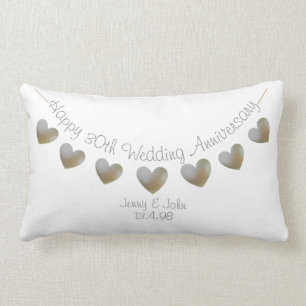 Happy 30th Wedding Anniversary pearl heart bunting Lumbar Pillow