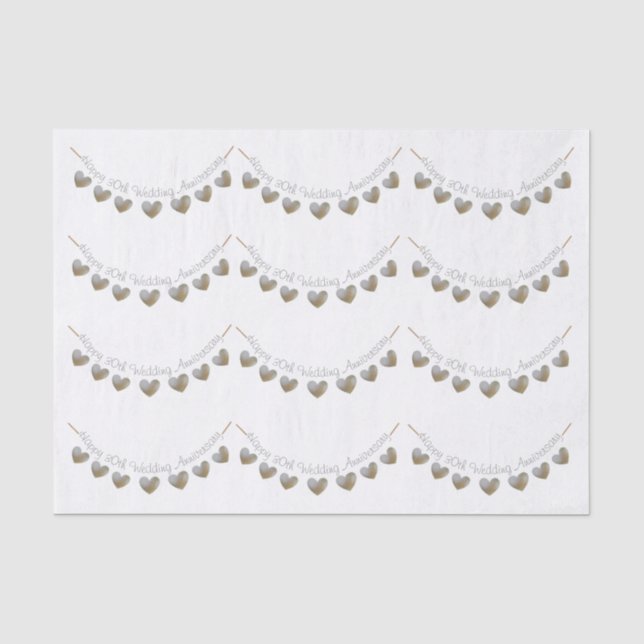 Happy 30th Wedding Anniversary pearl heart bunting Tissue Paper (Front)