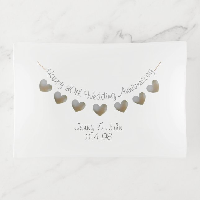 Happy 30th Wedding Anniversary pearl heart tray (Front)