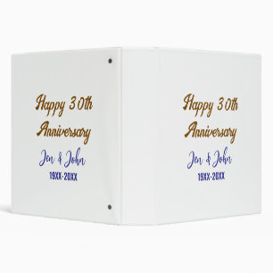Happy 30th wedding anniversary royal blue golden s 3 ring binder