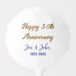 Happy 30th wedding anniversary royal blue golden s balloon