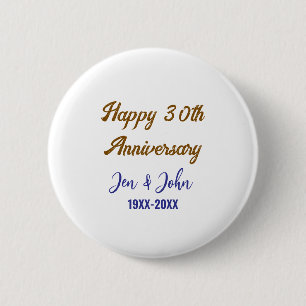 Happy 30th wedding anniversary royal blue golden s button