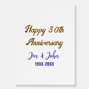 Happy 30th wedding anniversary royal blue golden s foam board