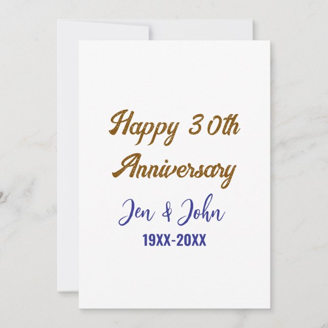 Happy 30th wedding anniversary royal blue golden s invitation (Front)