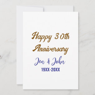 Happy 30th wedding anniversary royal blue golden s invitation