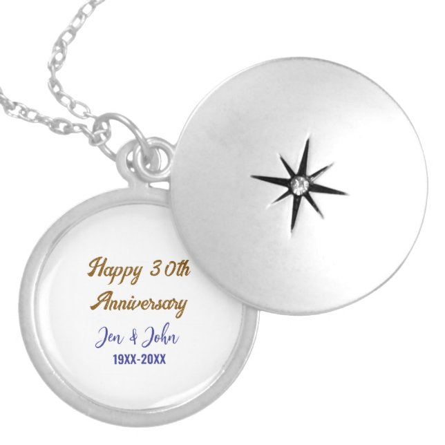 Happy 30th wedding anniversary royal blue golden s locket necklace (Front)