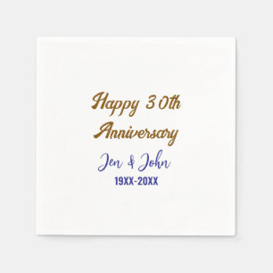 Happy 30th wedding anniversary royal blue golden s napkins