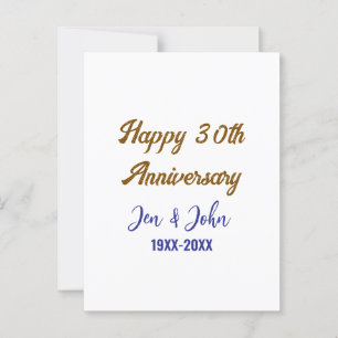 Happy 30th wedding anniversary royal blue golden s postcard