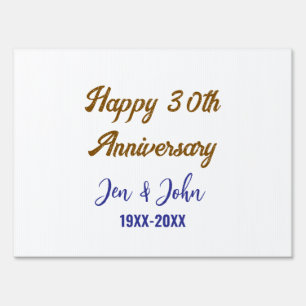 Happy 30th wedding anniversary royal blue golden s sign