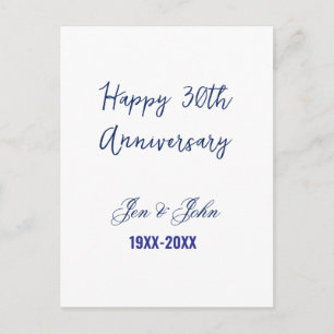 Happy 30th wedding anniversary royal blue trendy m postcard