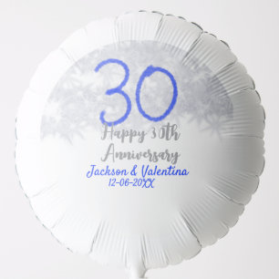 Happy 30th wedding anniversary silver blue glitter balloon