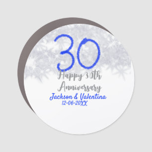 Happy 30th wedding anniversary silver blue glitter car magnet
