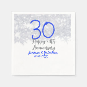 Happy 30th wedding anniversary silver blue glitter napkins