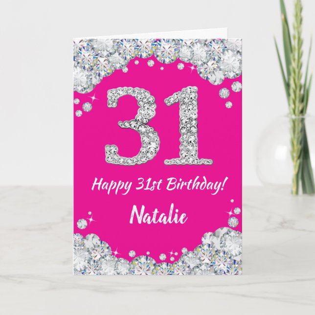 Happy 31st Birthday Hot Pink Silver Glitter Card (Front)