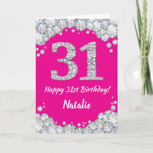 Happy 31st Birthday Hot Pink Silver Glitter Card