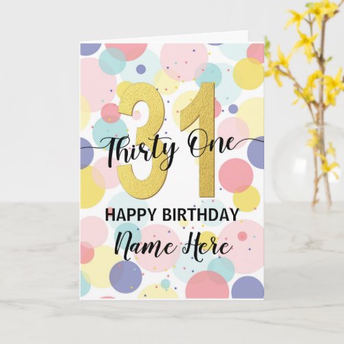 Happy 31st Birthday Pastel Rainbow and Gold Girl Card