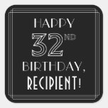 [ Thumbnail: Happy 32nd Birthday; Art Deco Style; Custom Name Sticker ]