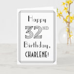 [ Thumbnail: Happy 32nd Birthday, Art Deco Style W/ Custom Name Card ]