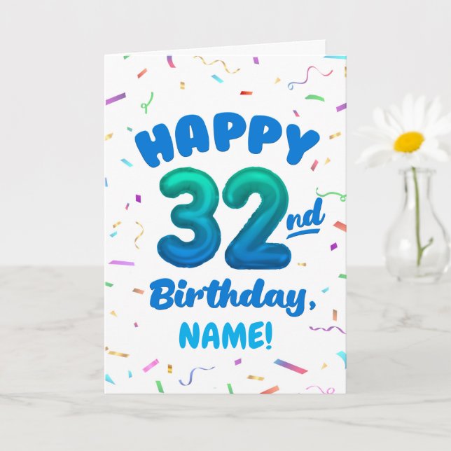 Happy 32nd Birthday Card with Custom Name (Small Plant)