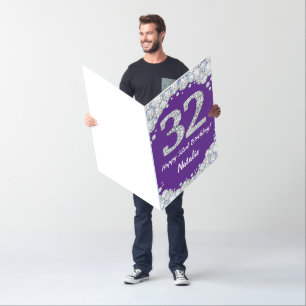 Happy 32nd Birthday Purple Silver Glitter Jumbo Card
