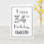[ Thumbnail: Happy 34th Birthday, Art Deco Style W/ Custom Name Card ]