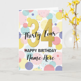 Happy 34th Birthday Pastel Rainbow and Gold Girl Card