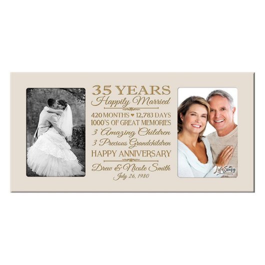 Happy 35th Anniversary Ivory Double Photo Frame (Front)