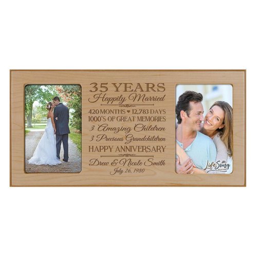 Happy 35th Anniversary Maple Double Photo Frame